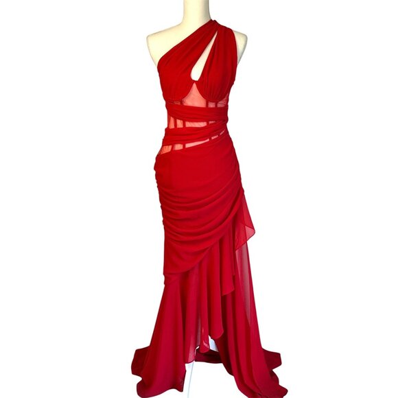 NBD Christian Gown in Red Medium New Womens Long Maxi one shoulder formal Dress - Picture 4 of 10